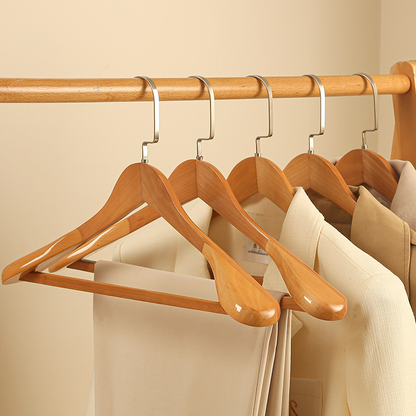 Premium Wooden Closet Hangers with Curved Hook