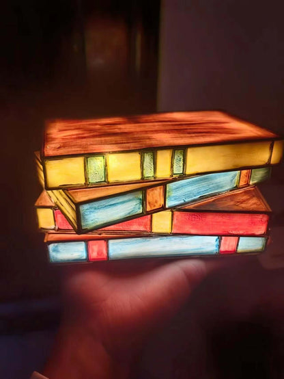 Unique Bookshelf Table Lamp Stained Glass Desk Light