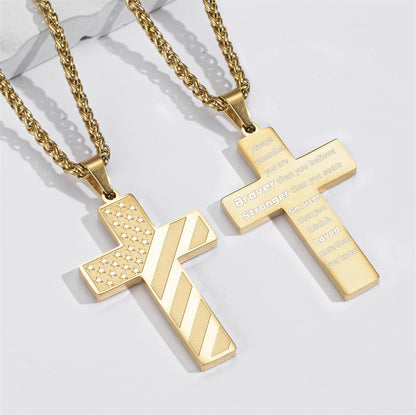 Patriotic USA Flag Cross Pendant Necklace