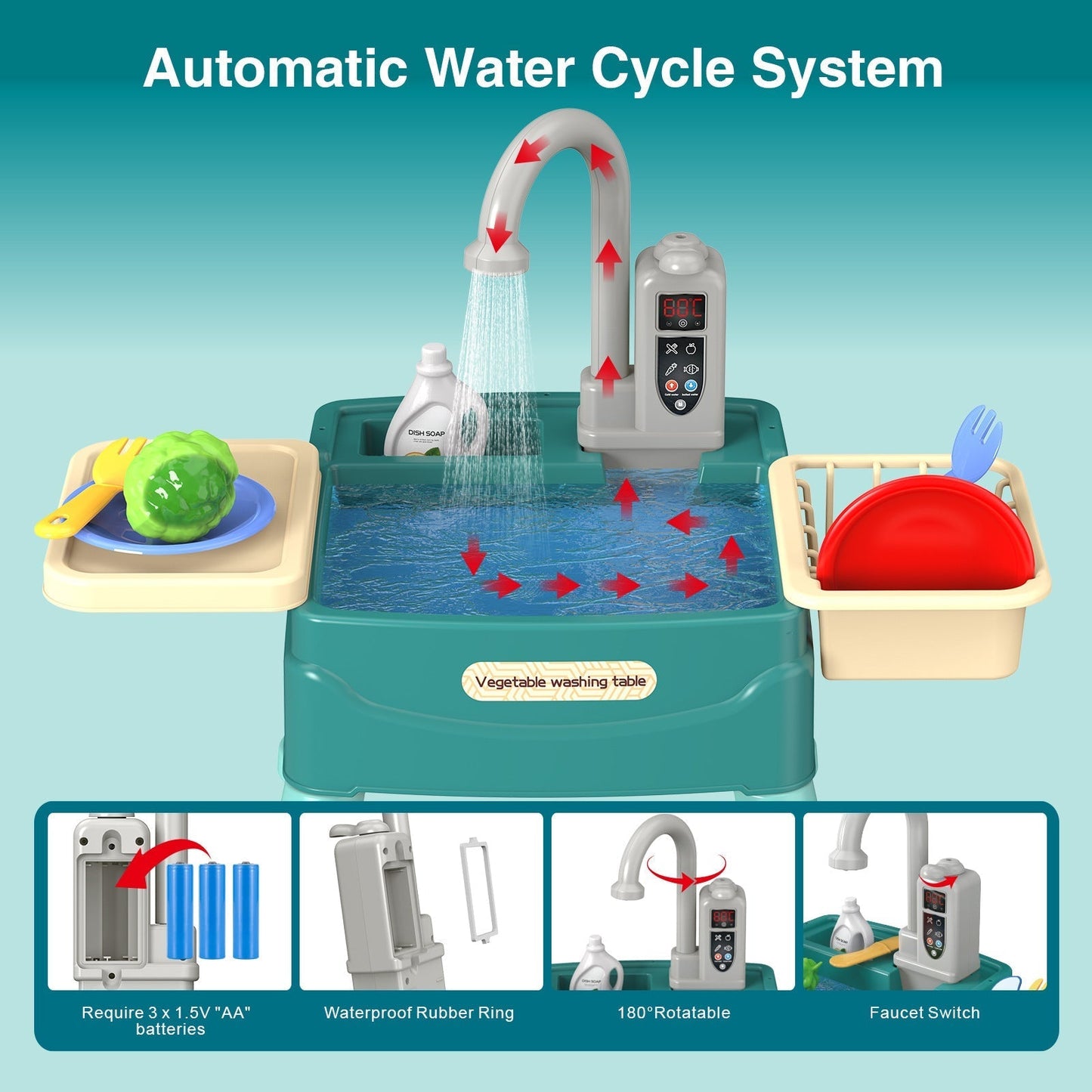 Fun Kids Play Kitchen with Water Play Faucet