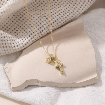 Delicate Initial Cross Pendant Necklace