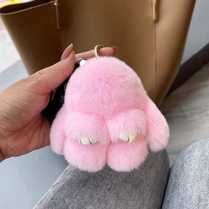 Adorable Plush Bunny Pom Pom Keychain Set