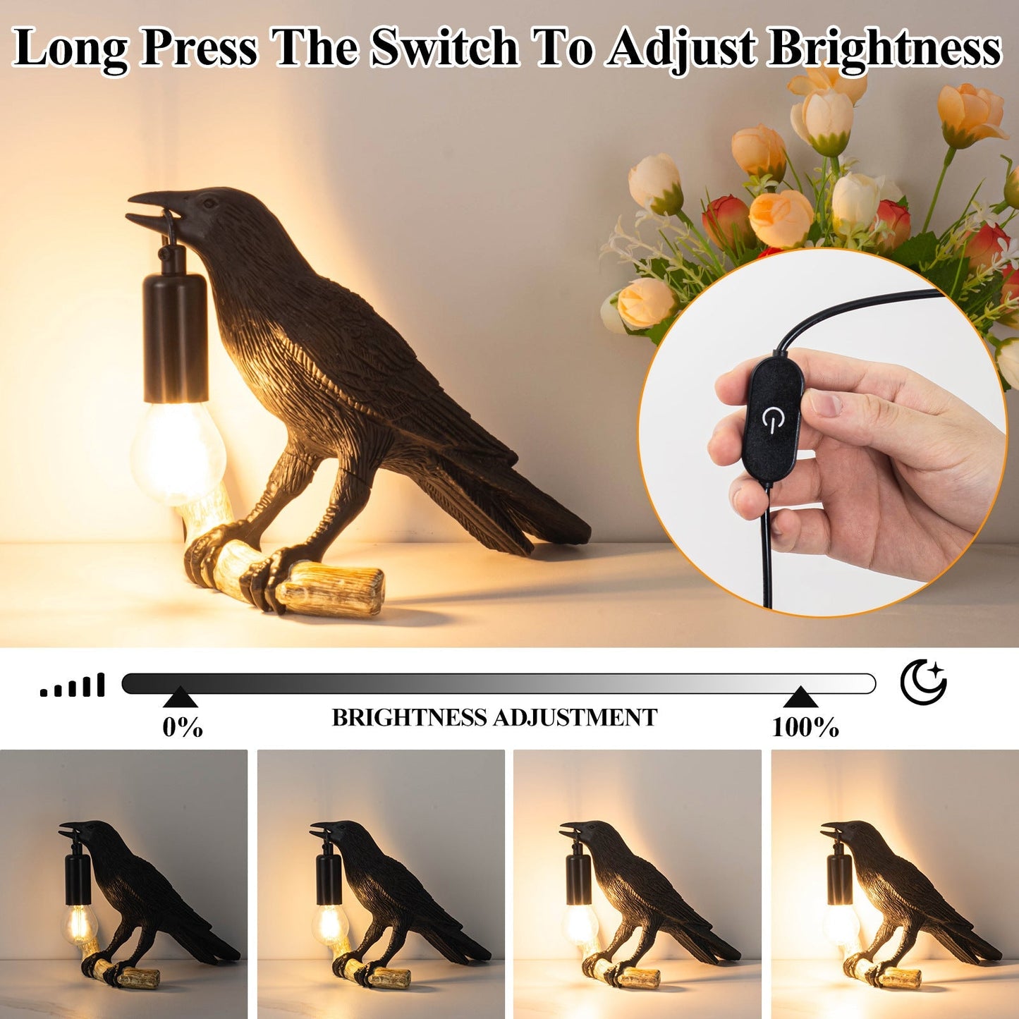 Compact Bird Bedside Table Lamp Nightlight
