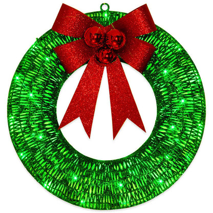 Festive LED Christmas Wreath with Large Bow Decor