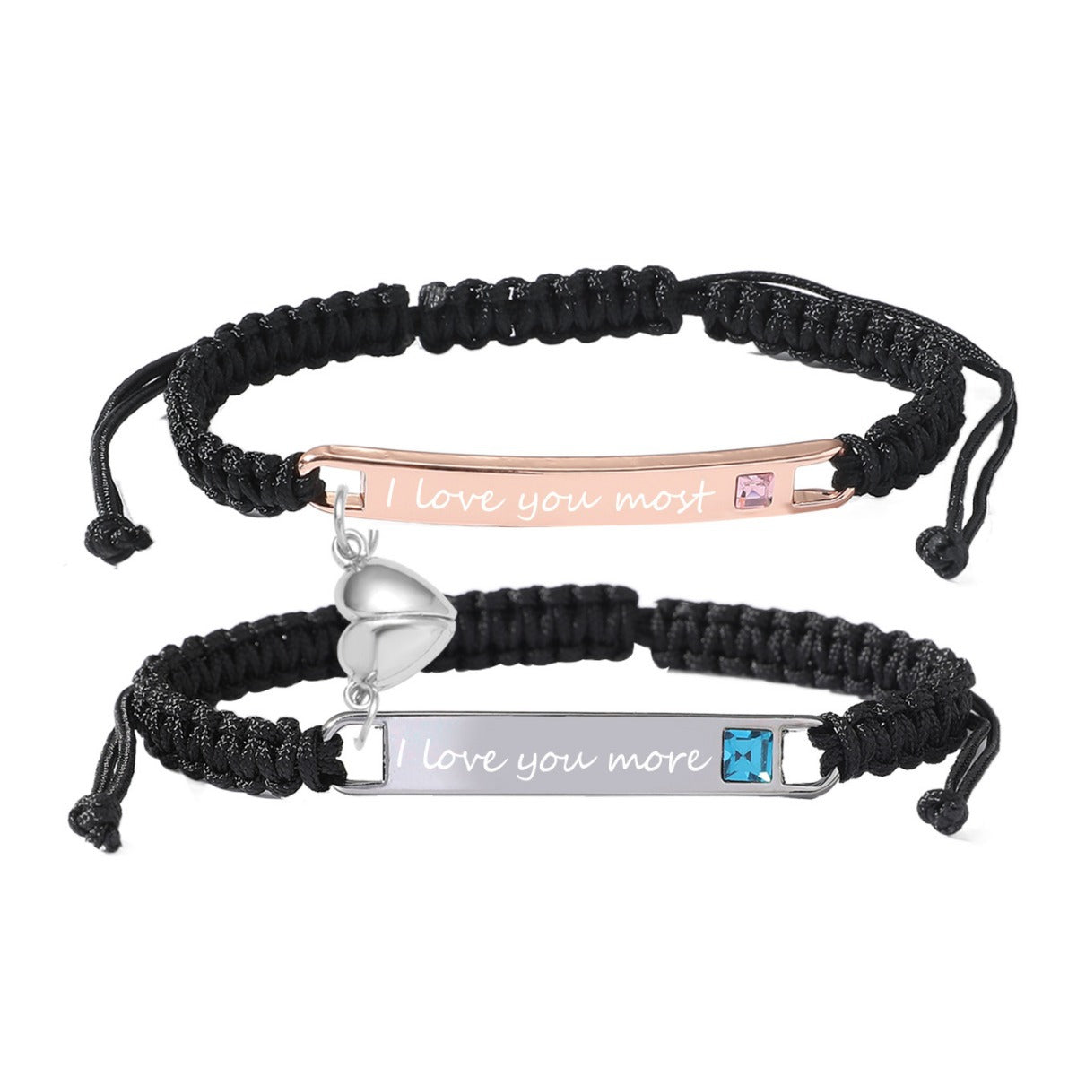 Customizable Couples Heart Magnet Bracelet Set - Cofik