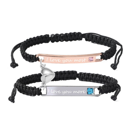 Customizable Couples Heart Magnet Bracelet Set - Cofik