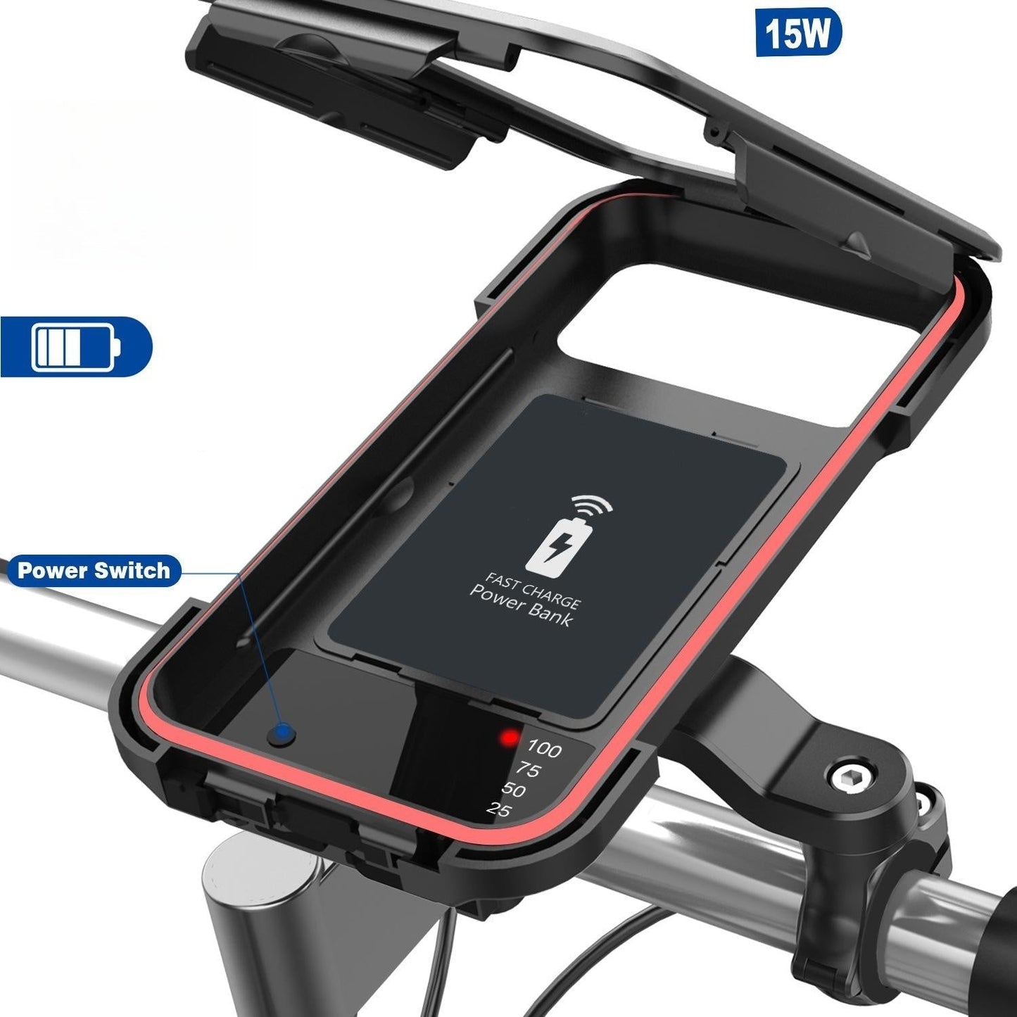 Waterproof Bike Phone Mount with Wireless Charger