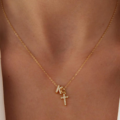 Delicate Initial Cross Pendant Necklace