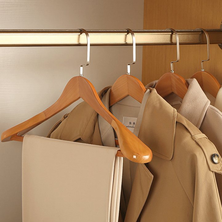 Premium Wooden Closet Hangers with Curved Hook