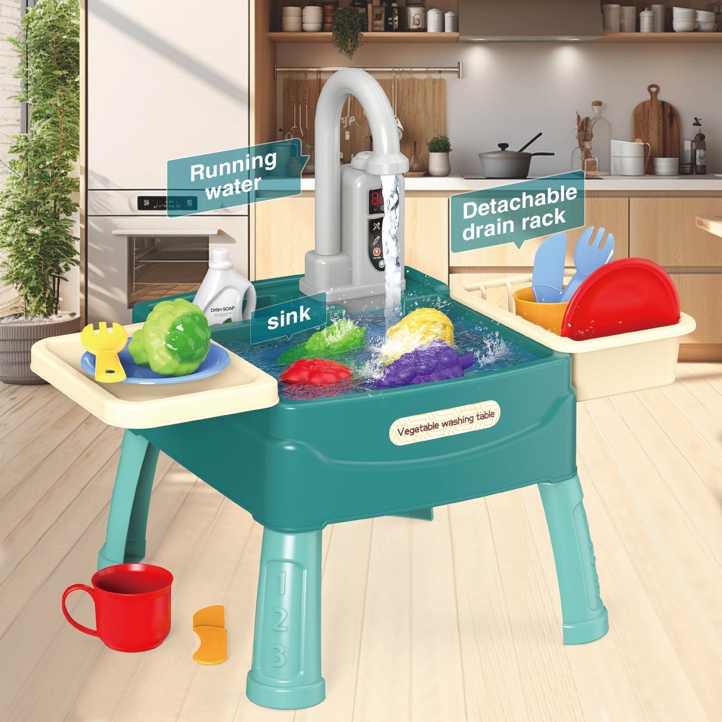 Fun Kids Play Kitchen with Water Play Faucet