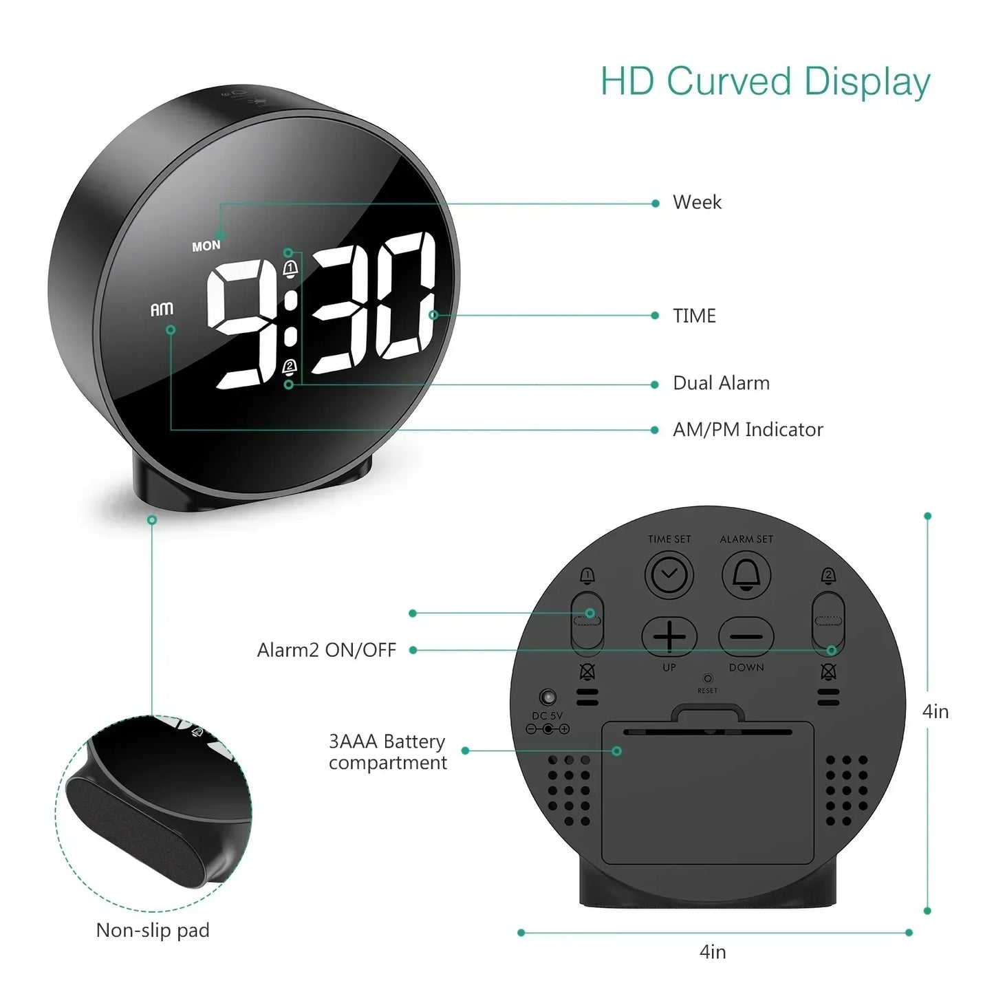 Compact Digital LED Desk Clock