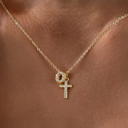Delicate Initial Cross Pendant Necklace
