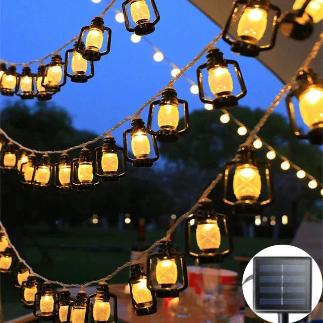 Warm Outdoor String Lanterns with Flicker Effect