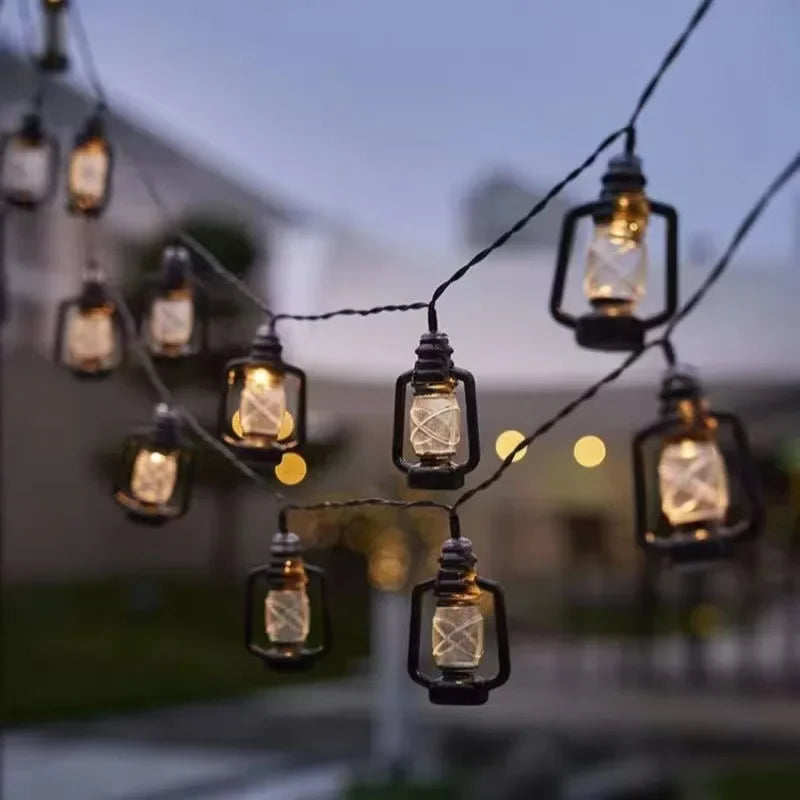 Warm Outdoor String Lanterns with Flicker Effect