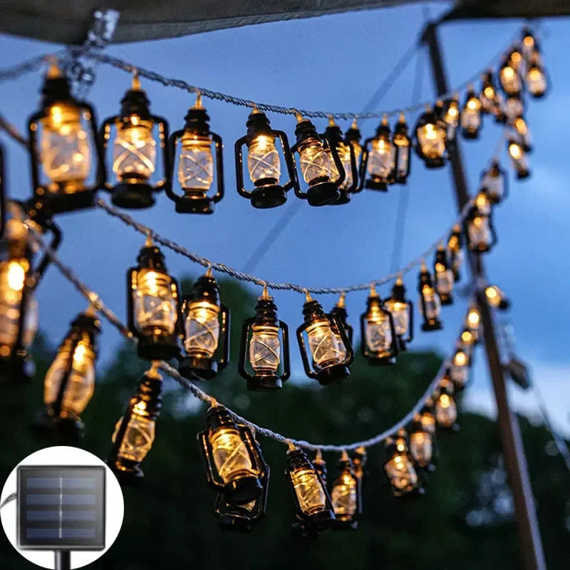 Warm Outdoor String Lanterns with Flicker Effect