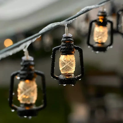 Warm Outdoor String Lanterns with Flicker Effect
