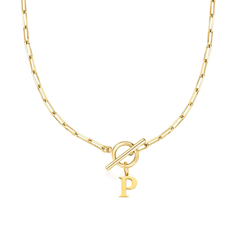 Simple Initial Circle Paperclip Lock Necklace