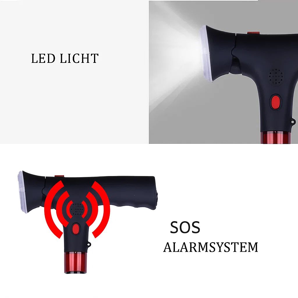 Portable LED Walking Stick with Alarm and Grip