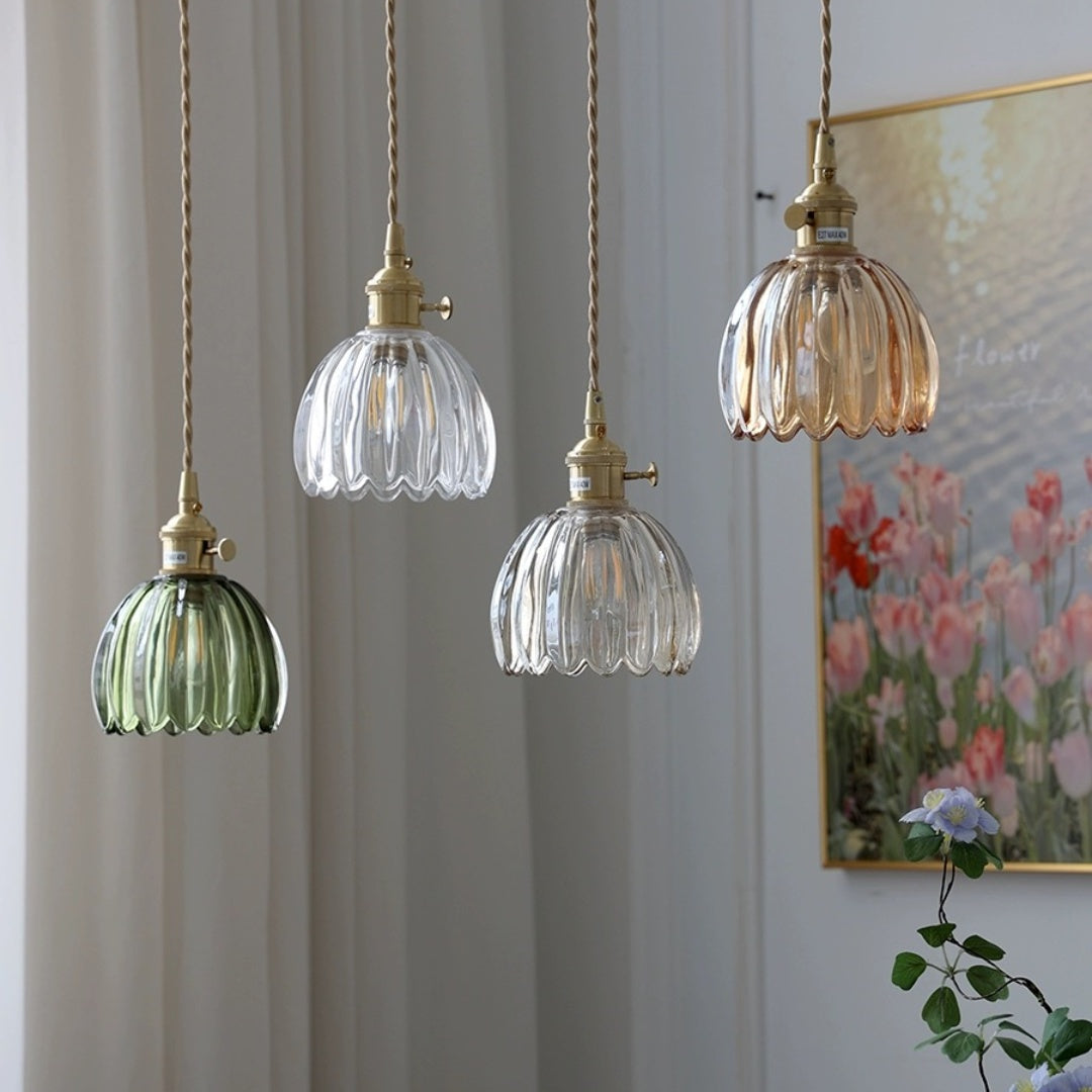 Vintage Floral Glass Hanging Lamp