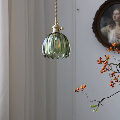 Vintage Floral Glass Hanging Lamp