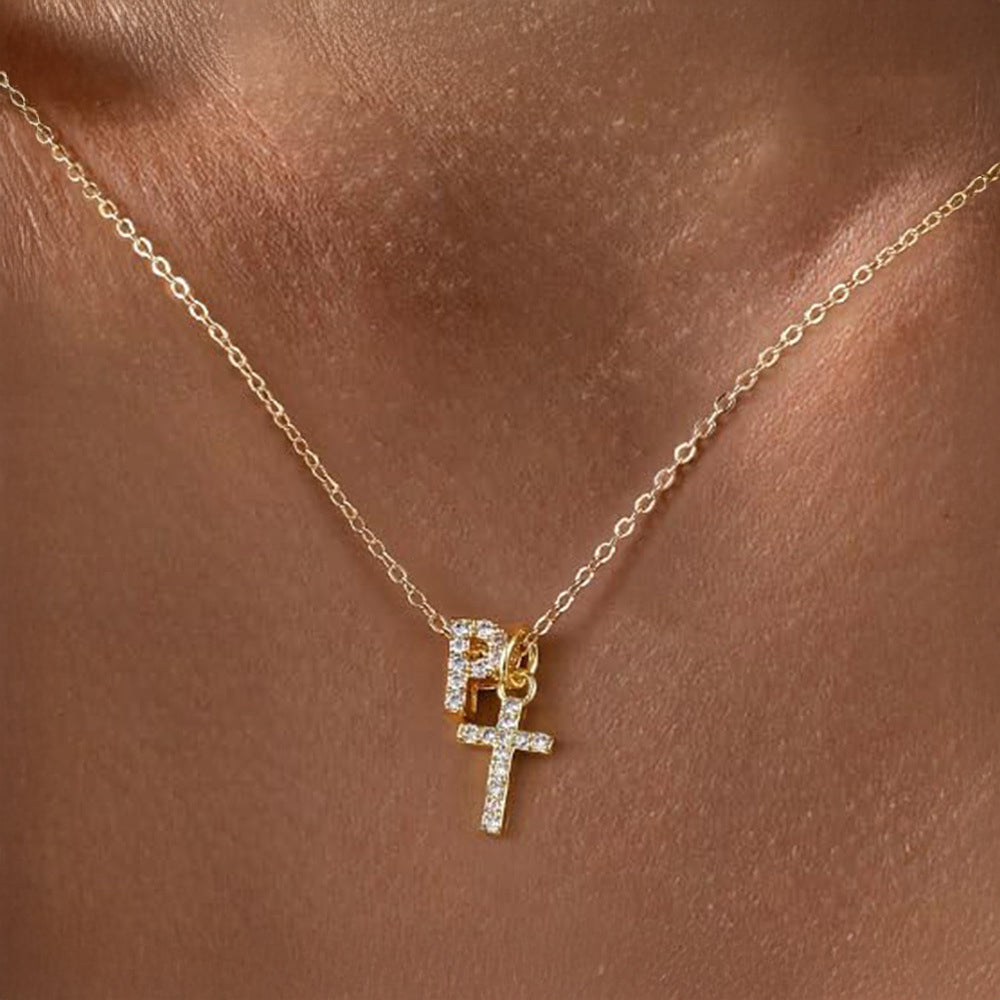 Delicate Initial Cross Pendant Necklace
