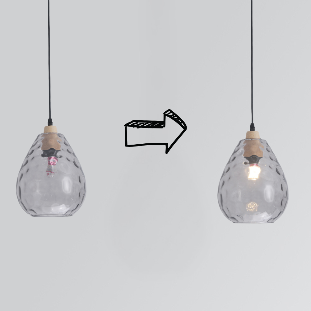 Stylish Glass Wooden Pendant Lamp Adjustable Hanging Light