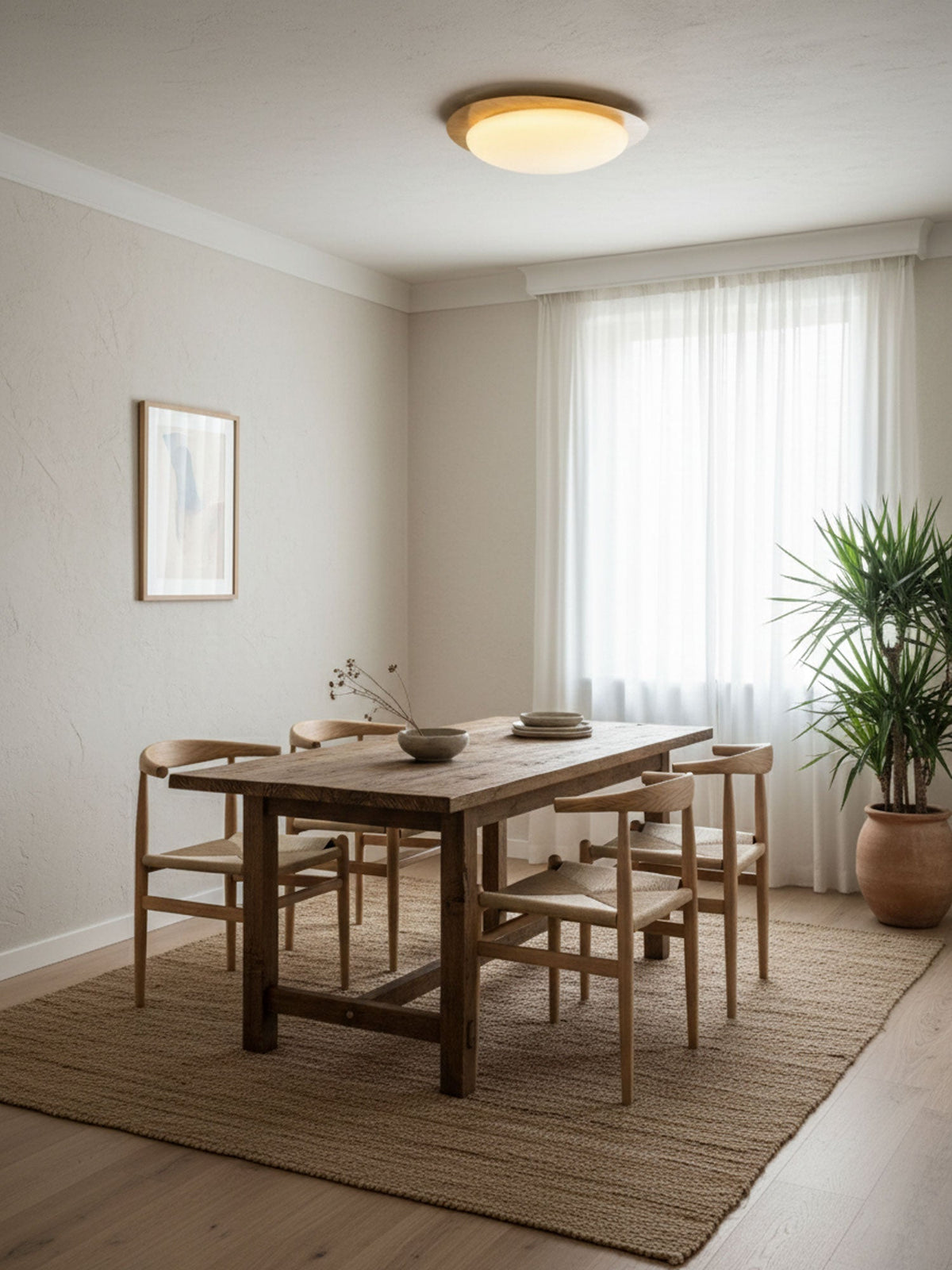 Compact LED Ceiling Lamp 12W Wooden Flush Mount