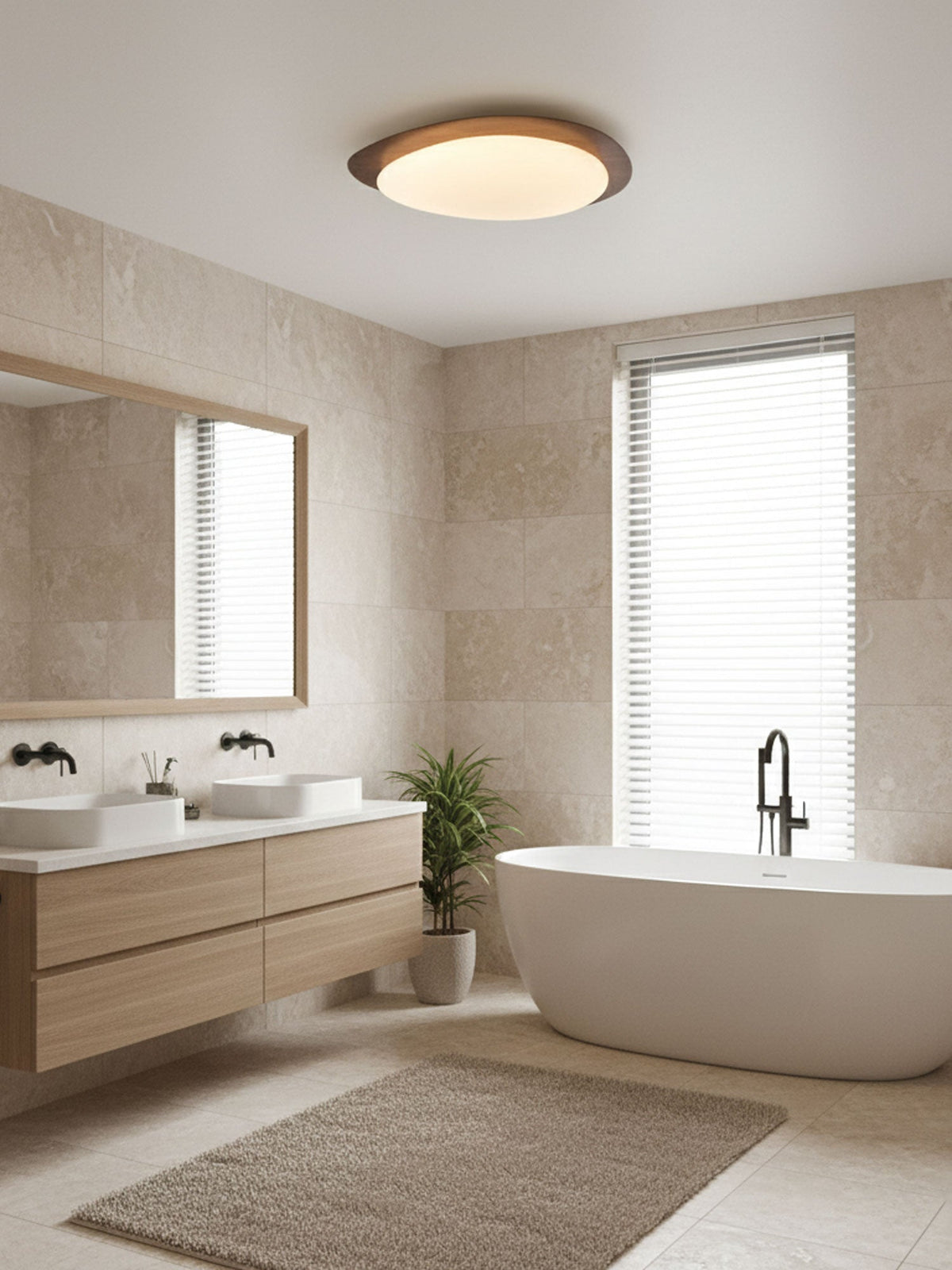 Compact LED Ceiling Lamp 12W Wooden Flush Mount