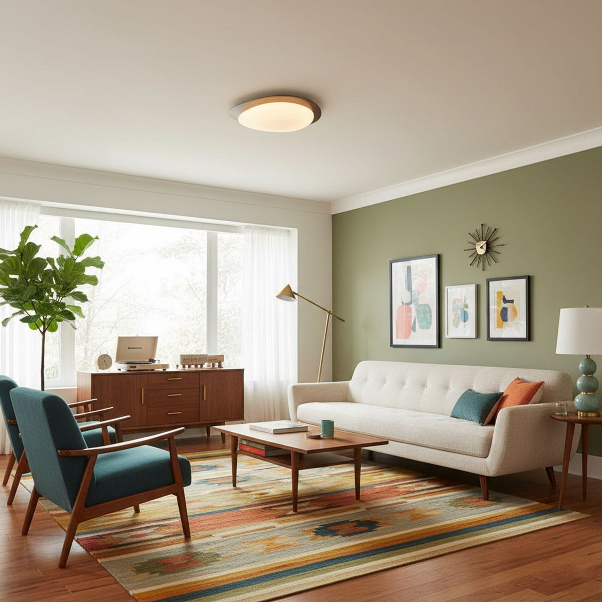 Compact LED Ceiling Lamp 12W Wooden Flush Mount