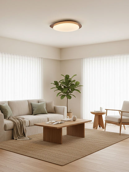 Compact LED Ceiling Lamp 12W Wooden Flush Mount