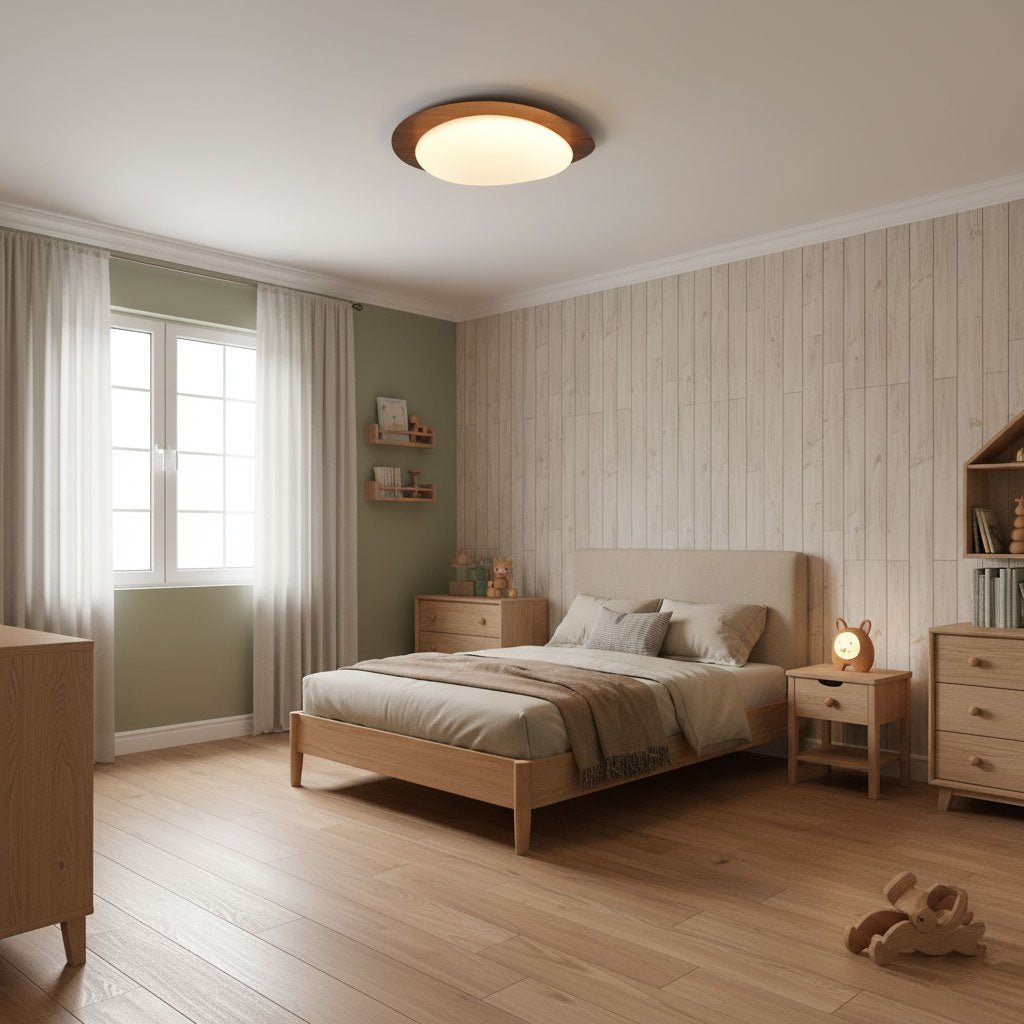 Compact LED Ceiling Lamp 12W Wooden Flush Mount