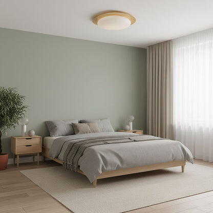 Compact LED Ceiling Lamp 12W Wooden Flush Mount