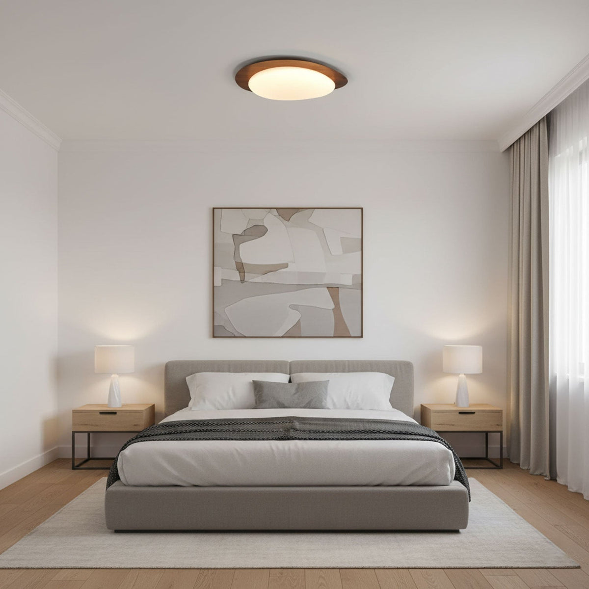 Compact LED Ceiling Lamp 12W Wooden Flush Mount