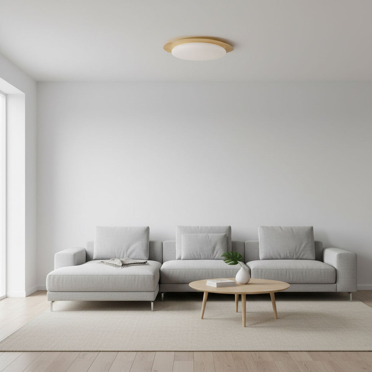 Compact LED Ceiling Lamp 12W Wooden Flush Mount