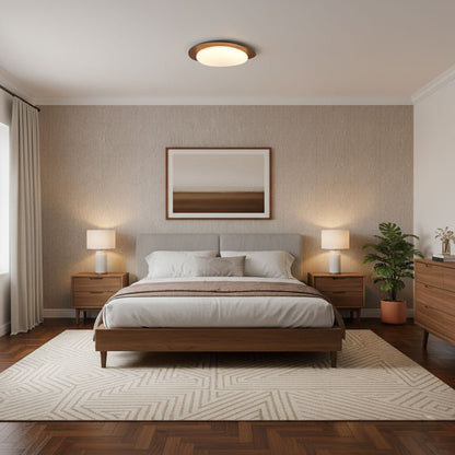 Compact LED Ceiling Lamp 12W Wooden Flush Mount