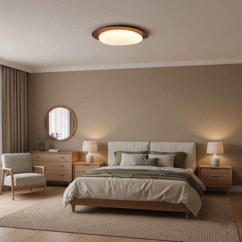 Compact LED Ceiling Lamp 12W Wooden Flush Mount