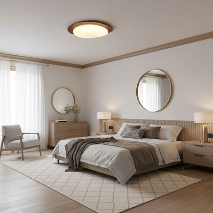 Compact LED Ceiling Lamp 12W Wooden Flush Mount