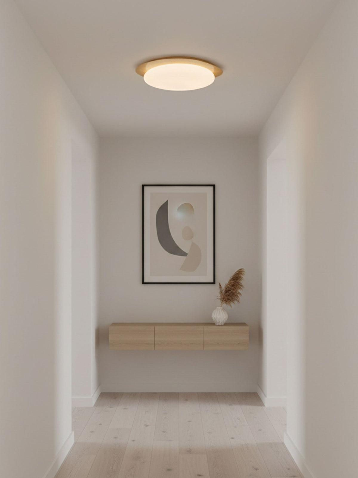 Compact LED Ceiling Lamp 12W Wooden Flush Mount