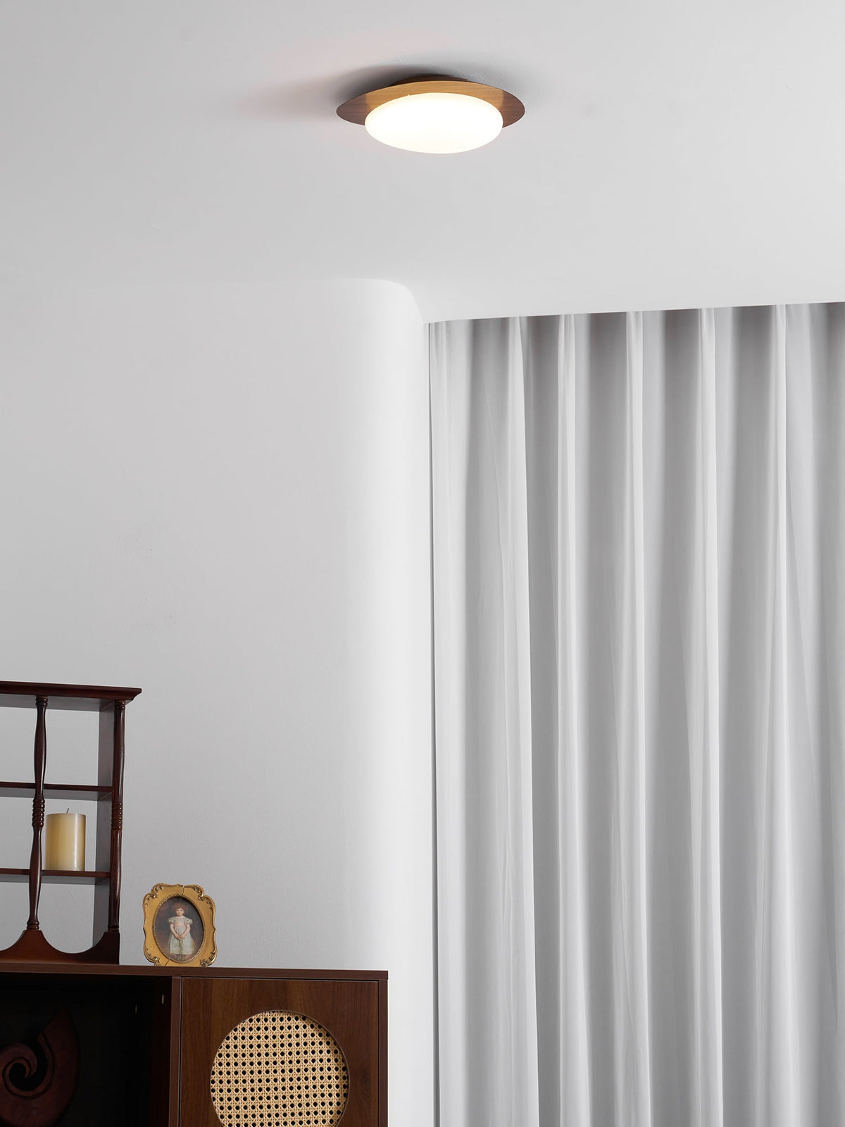 Compact LED Ceiling Lamp 12W Wooden Flush Mount