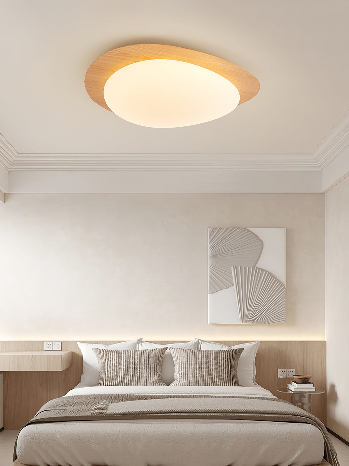 Compact LED Ceiling Lamp 12W Wooden Flush Mount