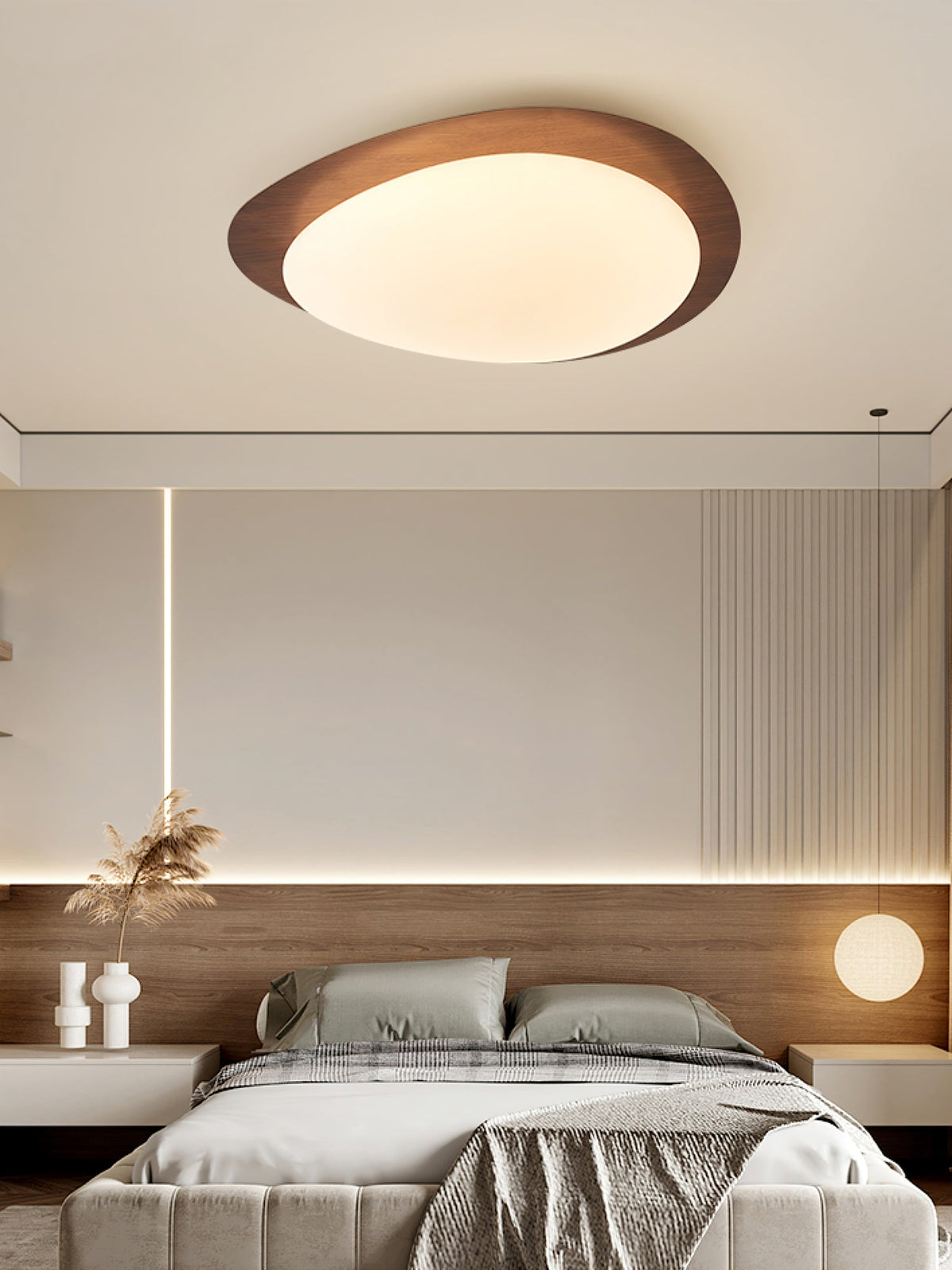 Compact LED Ceiling Lamp 12W Wooden Flush Mount