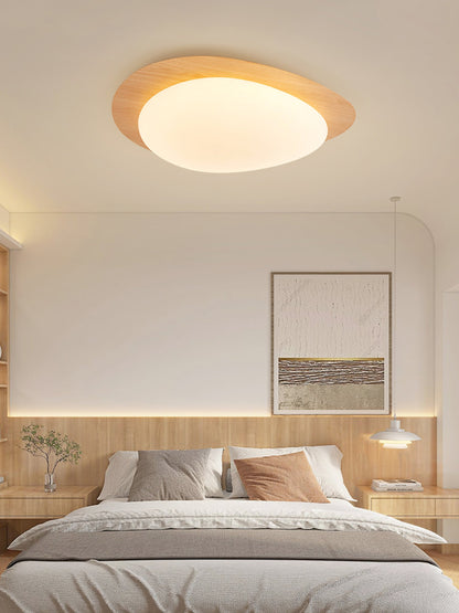 Compact LED Ceiling Lamp 12W Wooden Flush Mount