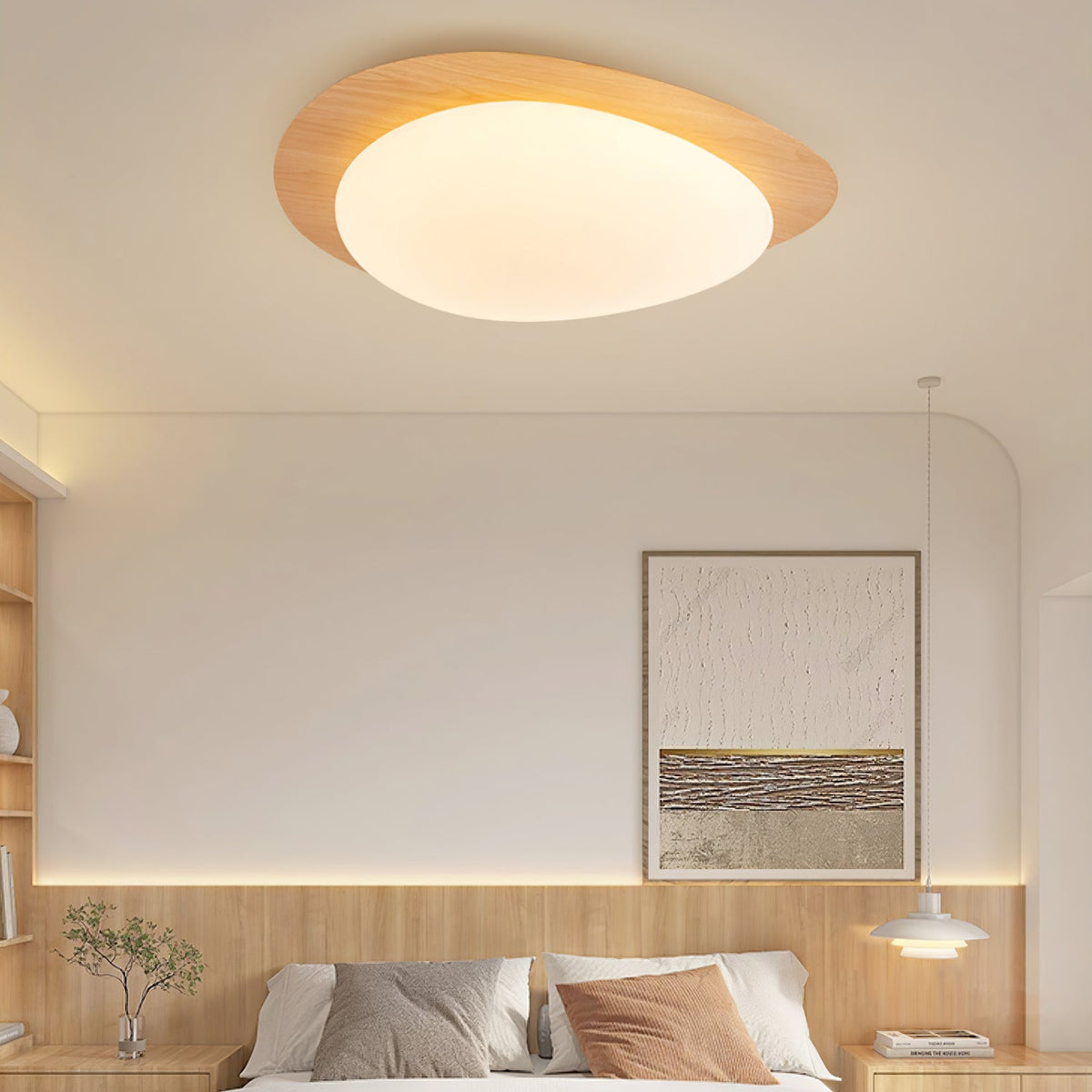 Compact LED Ceiling Lamp 12W Wooden Flush Mount