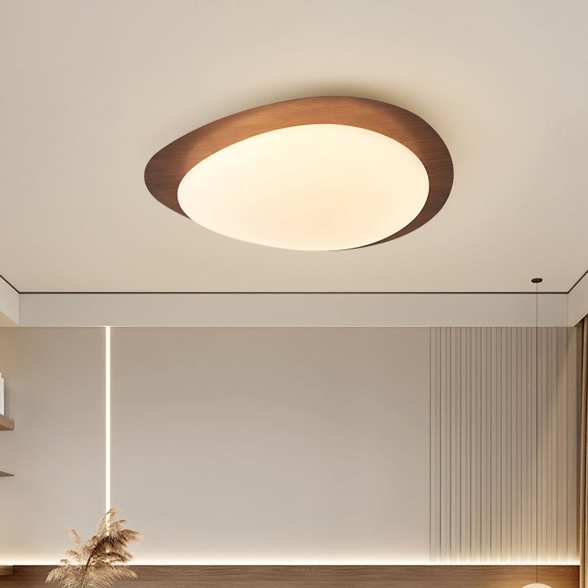 Compact LED Ceiling Lamp 12W Wooden Flush Mount