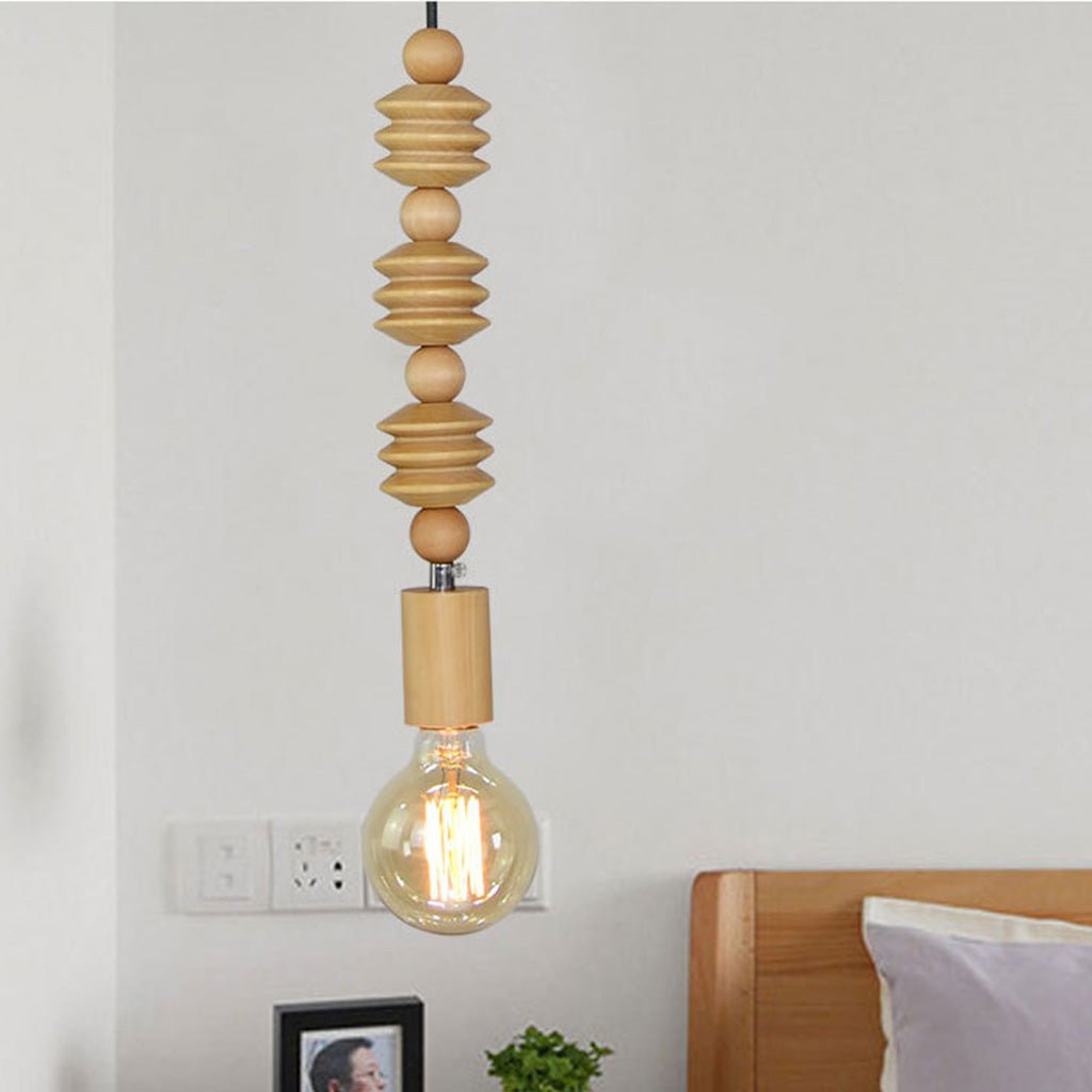 Rustic Wooden Bead Pendant Light Fixture