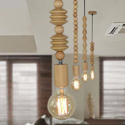 Rustic Wooden Bead Pendant Light Fixture