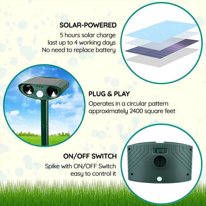 Solar Powered Animal Repellent Ultrasonic Pest Deterrent