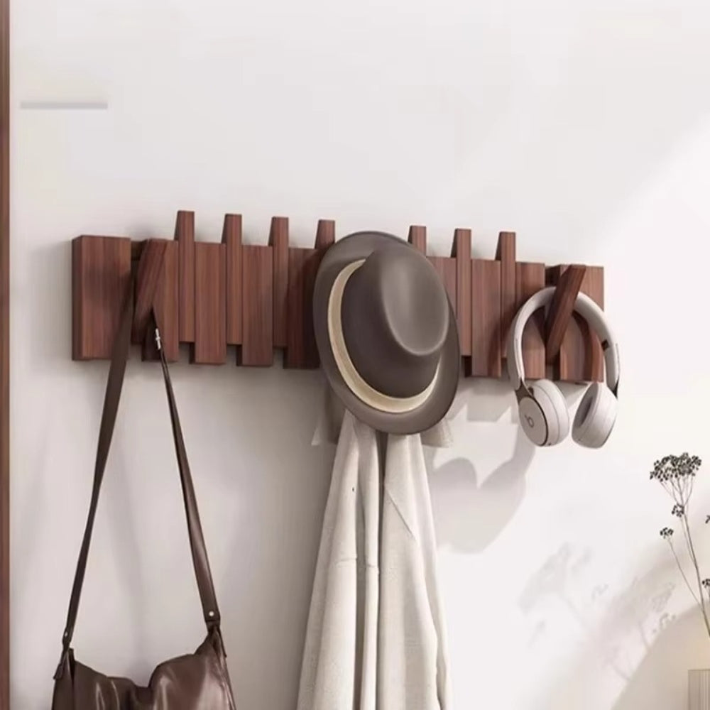 Space Saving Wooden Wall Mount Flip Hook Rack