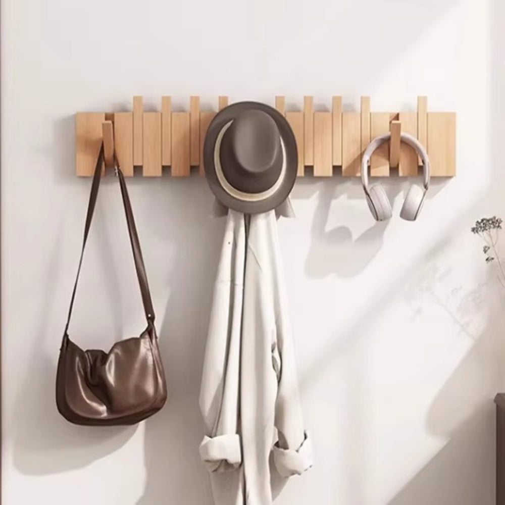 Space Saving Wooden Wall Mount Flip Hook Rack