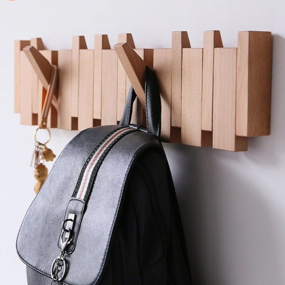 Space Saving Wooden Wall Mount Flip Hook Rack